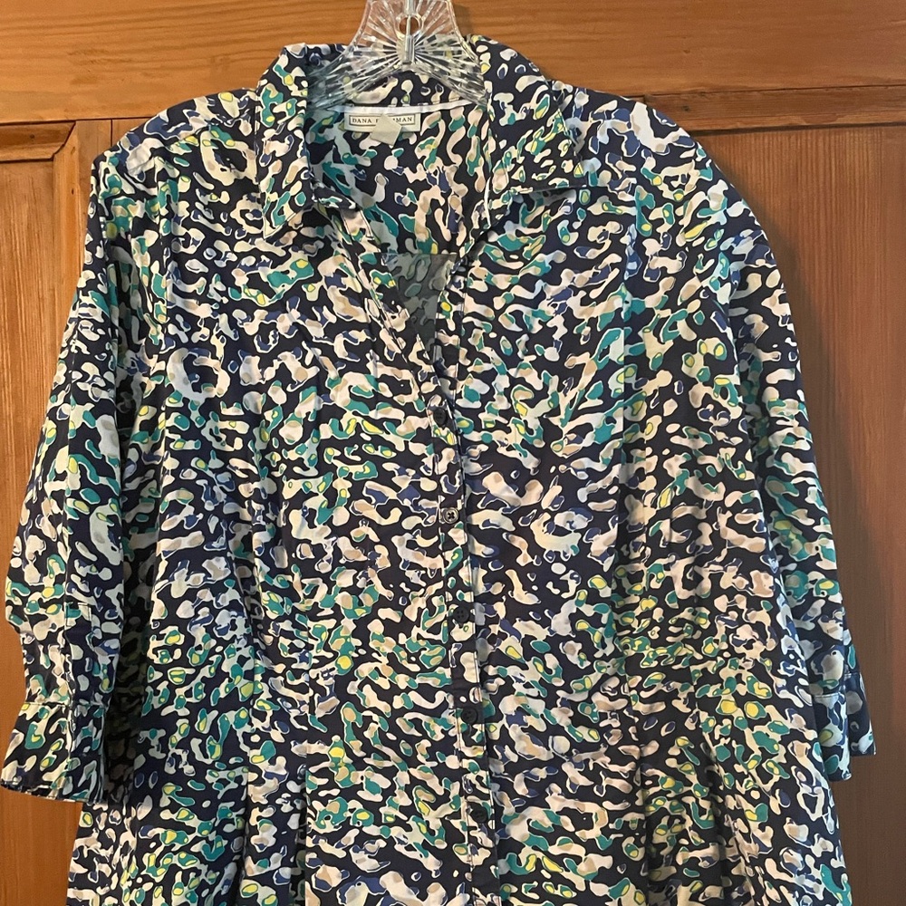 Dana Buchman Abstract Blue Green Yellow Top Size 1X